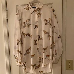 Zara satin silky Tiger button down shirt | XS